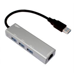 USB 3.0 to USB 3.0 HUB x 3+仟兆網卡 鋁殼(1000Mb)