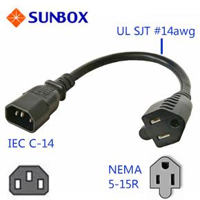 C-14插頭轉 5-15R插座，15A電源轉接線