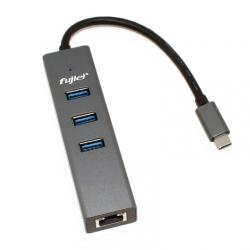 Type C to USB 3.0 HUBx3+仟兆網卡 ( 3孔Hub+網路孔) 附USB3.0 鋁合金轉接頭